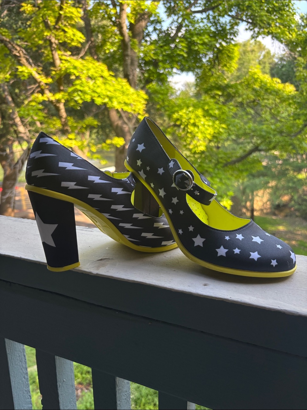 HOT CHOCOLATE DESIGN, star & Lightning Mary Jane Heels in Black and Yellow